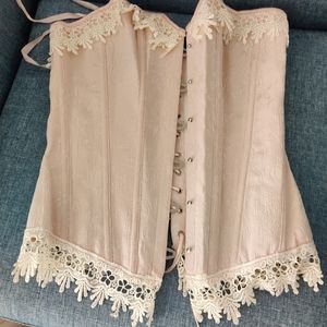 Dusty rose pink corset with lace trim